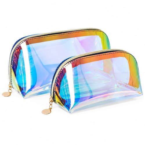 Image of TSA Approved Toiletry Bag Pack of 2 Travel Makeup Bag Clear Cosmetic Bag Make Up Organizer PVC Transparent Make Up Bag Waterproof Clear Zipper Pouches SPF Bags for Women for Toiletries Accessories