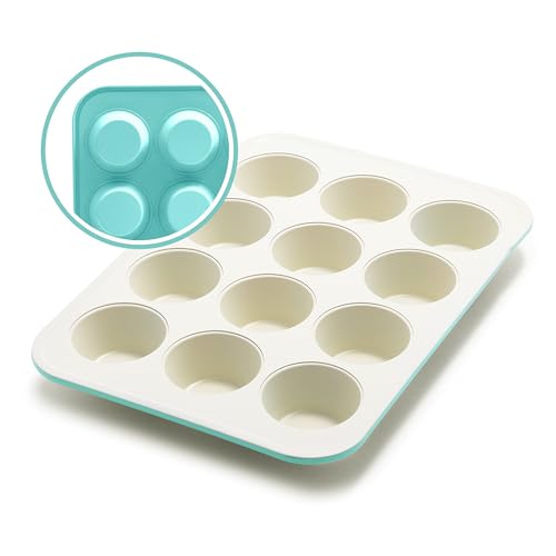 Comparison: Best Non Toxic Muffin Pan 2 GreenLife 12-Cup Muffin Pan, Healthy Ceramic Nonstick Bakeware, PFOA & PFAS-Free Cupcake Tray, Durable Baking Pan, Versatile Kitchen Essential, Easy Clean Muffin Mold, Nonstick Baking Sheet, Turquoise