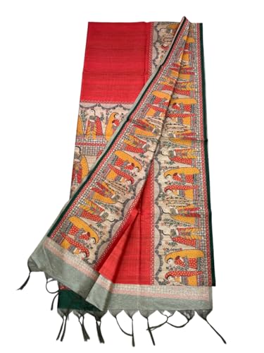 Image of Sanavi's Saree Kuthir Pure Handloom Tussar Ghicha Madhubani Printed Silk Saree with Blouse Piece inside