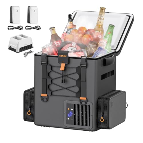 LiTHELi FrozenPack - Nevera portátil con compresor de 20 L, 12/24 V/240 V, para camping, viajes, autocaravana, 15 minutos de refrigeración rápida, con 2 baterías de 4,0 Ah y cargador (3 paquetes)