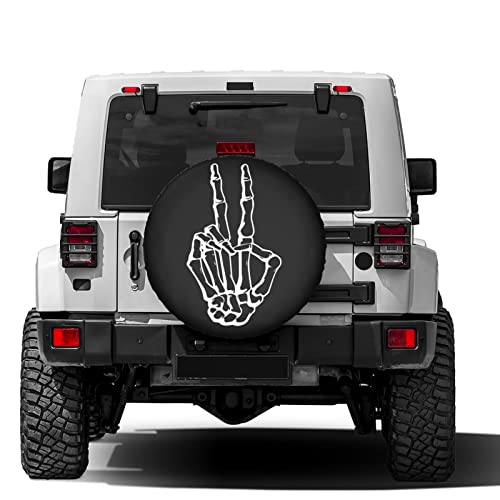 Image of Skeleton Peace Spare Tire Cover Dust-Proof Wheel Tire Cover Fit Trailer, RV, SUV and Many Vehicle 16 Inch