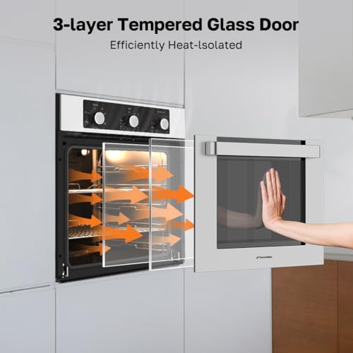Image of 24 inch Electric Wall Oven, ETL Certified, ThermoMate 2.8 Cu.ft. Electric Wall Oven with 5 Cooking Functions, Built-in Ovens with Anti-Mistouch Knob, Stainless Steel