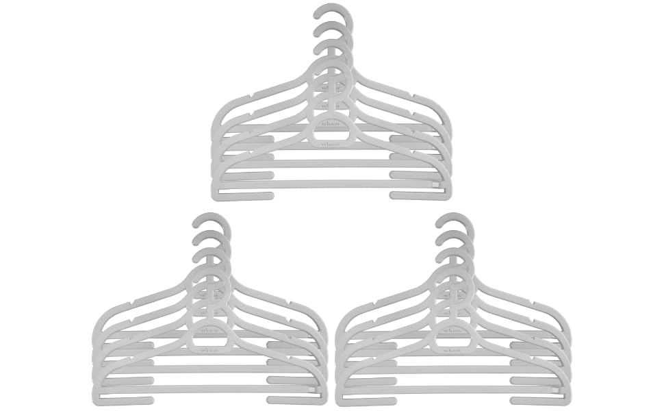 Junior Coat Hangers Non-Slip Children’s Hangers – 100% Recycled Plastic Kids Clothes Hangers with Trouser Grip & Hanging Hooks – Durable & Eco-Friendly – Grey - 12-pack