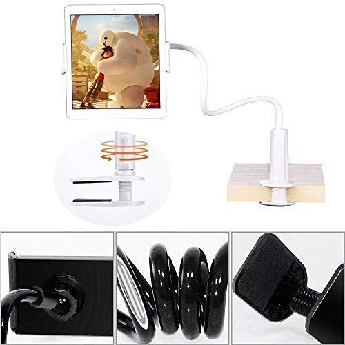 Image of Shahn Tabletop Gooseneck Flexible Clip Lazy Arm Bracket for Both Mobiles and Tablets /iPad /Kindle (Black)