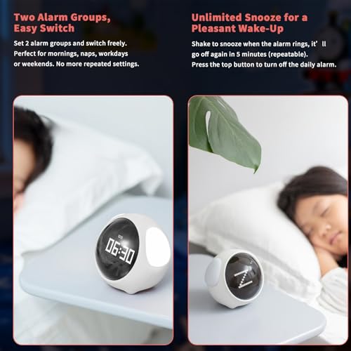 Cute Dog Kids Alarm Clock, Voice Control Rechargeable Digital Clock, White - Image 5