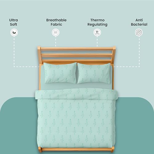 Image of Mush Bamboo King Size Bedsheet with 2 Pillow Covers | 100x106 in | 300 TC Floral Printed Bedsheet for Double Bed King Size | Ultra Soft & Anti-Microbial King Size Bed Sheet | Pack of 1, Aqua Blue
