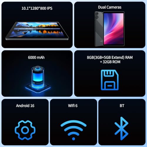 Image of Android 16 Tablet 10.1 inch HD IPS Display 32GB1T Expand Touchscreen Tablets PC