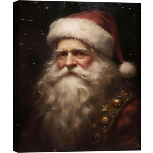 Victorian Santa Claus Portrait Christmas Art for Bedroom 8x12in, Framed Festival Canvas Prints for Christmas Wall Decor, Vintage Winter Pictures for Home Wall Decorations Indoor