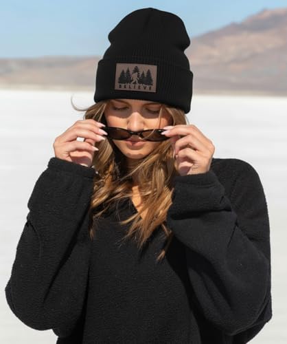 Image of Bigfoot Beanie for Men - Sasquatch Hat Winter Knit Cuffed Beanie for Women - Bigfoot Gifts for Christmas & New Year