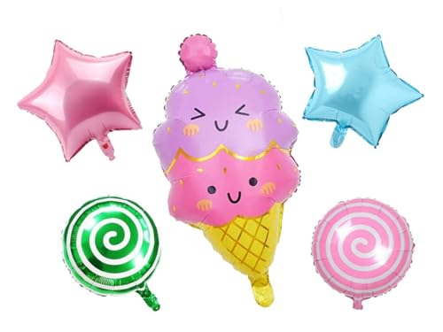 Image of ARV ZONE 5 Pcs Ice Cream, Candy Foil Balloon & Star Balloons for Birthday Decorations Girls Boys Kids Birthday Baby Shower,Birthday Balloons, Donut theme birthday decorations (Icecream 2nd)
