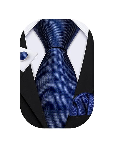 Image of Barry.Wang Plain Men Silk Ties Extra Long Satin Necktie for Wedding Business Handkerchief Cufflinks Set Solid Colors