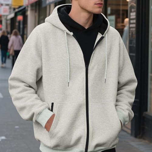 Zip Up Sweatshirt Men Solid Color Long Sleeve Pockets Cardigan Hoodie Plush Warm Fall Winter Pullover Sweater2