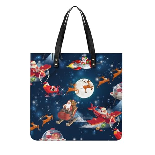 Sac shopping Noël pour femmes : grand tote bag en toile élan festif 39x39cm