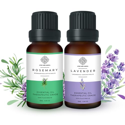 Image of Rosemary & Lavender Essential Oils Combo Pack Of 2 (15 ml each) | 100% Pure, Natural & Undiluted | Hair Fall, Acne, Fine lines & Aromatherapy
