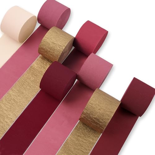 Image of PartyWoo Burgundy Red Crepe Paper Streamers 8pcs 656 ft Pack of Hot Pink Maroon Magenta Crepe Paper Sheets for Wedding Bachelorette Birthday Baby Shower Engagement Graduation Party Decorations