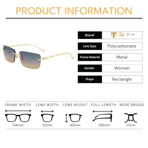 Image of Ted Smith Men's Women's UV Protection Metal Square Sunglasses