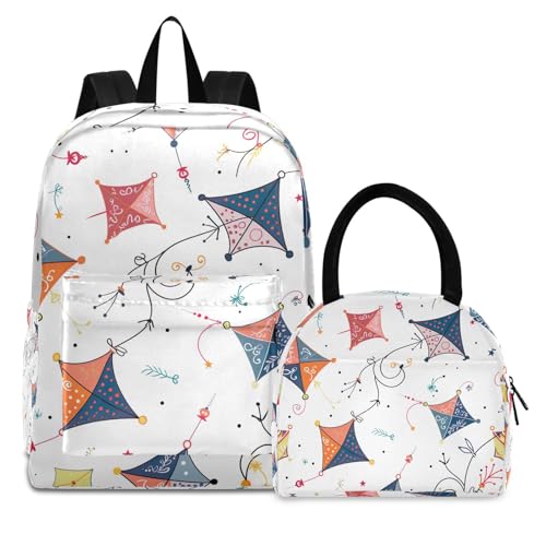 Colorful Kites Lightweight Durable Student Backpack Set with Insulated Lunch Bag Large Capacity Kids Backpacks for Daily Use School Outdoor Travel Laptop Daypack 21219018