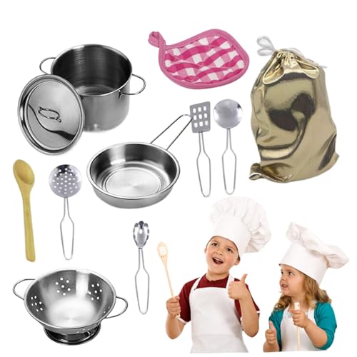 Pots et casseroles enfants jouet 12pcs en acier inoxydable avec mini louche