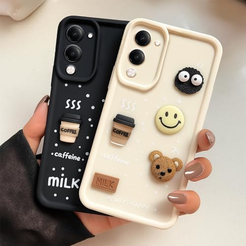 Image of COLORflow Back Cover Compatible with Vivo Y19 5G / Y19e 5G | Cute Fun Cartoon 3D Ball Coffee Silicone Case (White) | Designer Camera and Body Protected Back Cover