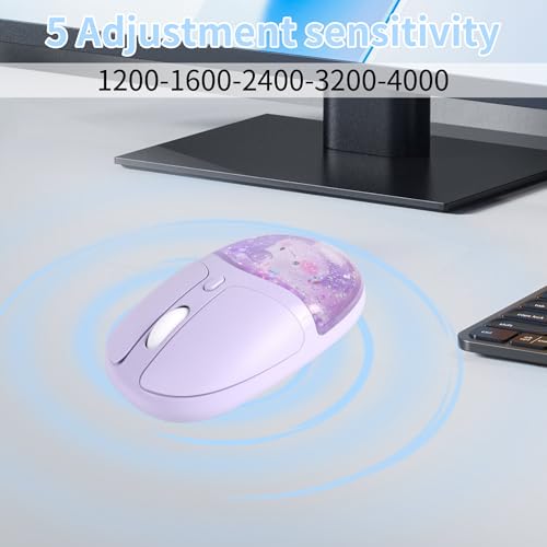 Image of Bluetooth Wireless Mouse,Creative Floating Cartoon Rabbit Animal Mice,RGB Backlit Rechargeable Triple Mode(Dual Bluetooth+USB) Computer Silent Mouse with USB Receiver for Laptop /MacBook /iPad /PC-Purple