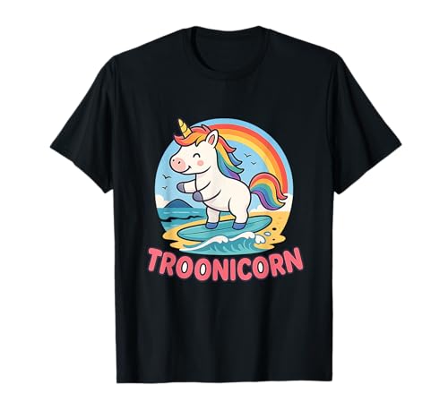 Troonicorn Rainbow Unicorn Surfing Cute T-Shirt