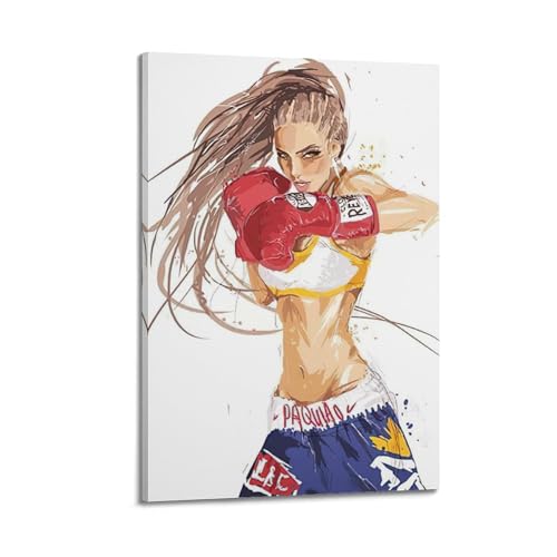 Poster boxeuse entraîneur féminin WIZIGM toile encadrée 30x45cm