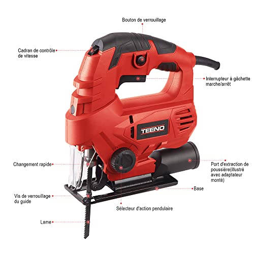 Teeno Stichsäge, Elektro-Stichsäge TEENO 600W, 6 einstellbare Geschwindigkeiten,Schnitttiefe Holz 65 mm, Metall 8 mm… – Bild 3
