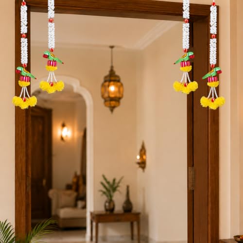 Image of Party Propz Parrot Hanging Decoration Items- 4 Pcs,Toran for Main Door, Janmashtami Decorations Items, Wall Decor Items for Varalakshmi Pooja, Artificial Flower, Ganpati Decoration Setup for Home.