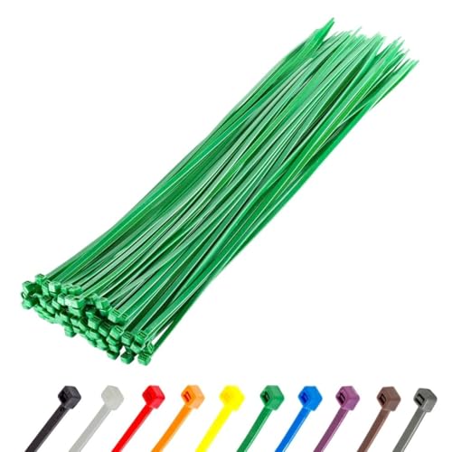 GTSE 18 Inch Green Heavy Duty Nylon Zip Ties, 100 Pack, 175lb Self-Locking