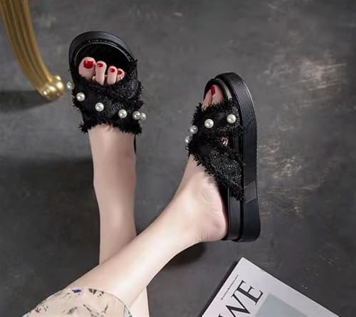 Platform Slides Sandals For Womens Simple Pearl Embellished Slip-on Peep Toe Backless Beach Party Slipper4