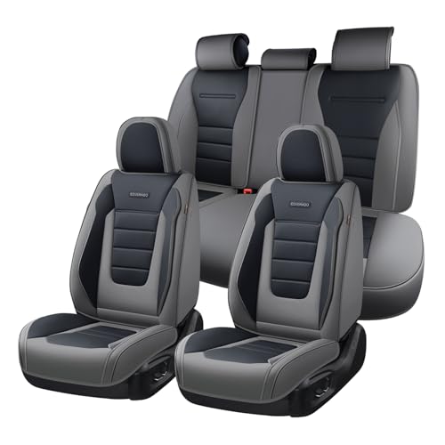 Image of Coverado Car Seat Covers Full Set, Nappa Leather Seat Covers for Cars, Car Seat Protector Car Seat Cushion, Front and Back Seat Protectors Cushions Universal Fit for Most Cars Vehicles(Gray&Black)