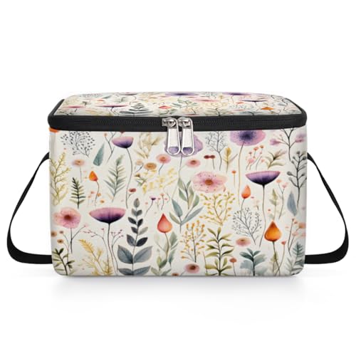 GzLeyigou Flowers Lunch Bags for Women Men 9 Cans, Hot & Cold Food Delivery Bag Insulated Grocery Bag Insulated Lunch Box Floral Herbs Cooler Bag for Office Work Picnic Beach