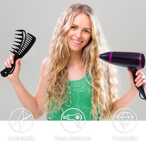 Sularpek 2 Stück Haarkämme, Breiter Zahnkamm, Hai Zahnkamm, Grobzinkiger Kamm, Kamm Locken, für Lockiges Nasses Gewelltes Dickes Haar Perücken Friseur Salon Damen und Herren (Schwarz)