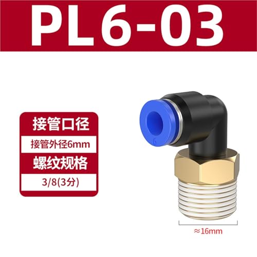 Evite dobleces en mangueras con el codo neumático PL6-03 roscado de ángulo recto 3