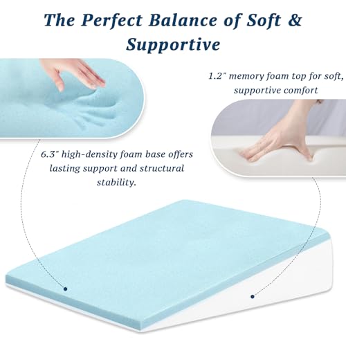 Image of Wedge Pillow for Sleeping, 7.5 inch Memory Foam Bed Wedge for Back and Leg Use | Dual-Layer Foam with a High-Density Base Provides Stable Support, Resists Flattening, and Stays Secure with a Non-Slip Bottom
