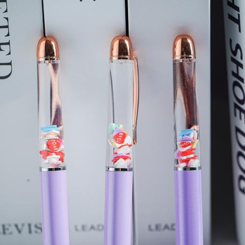 Image of Love Heart Ballpoint Pen Unique Floating Glitter Stationery Perfect Valentines Birthday Party Favor Gifts(Purple)