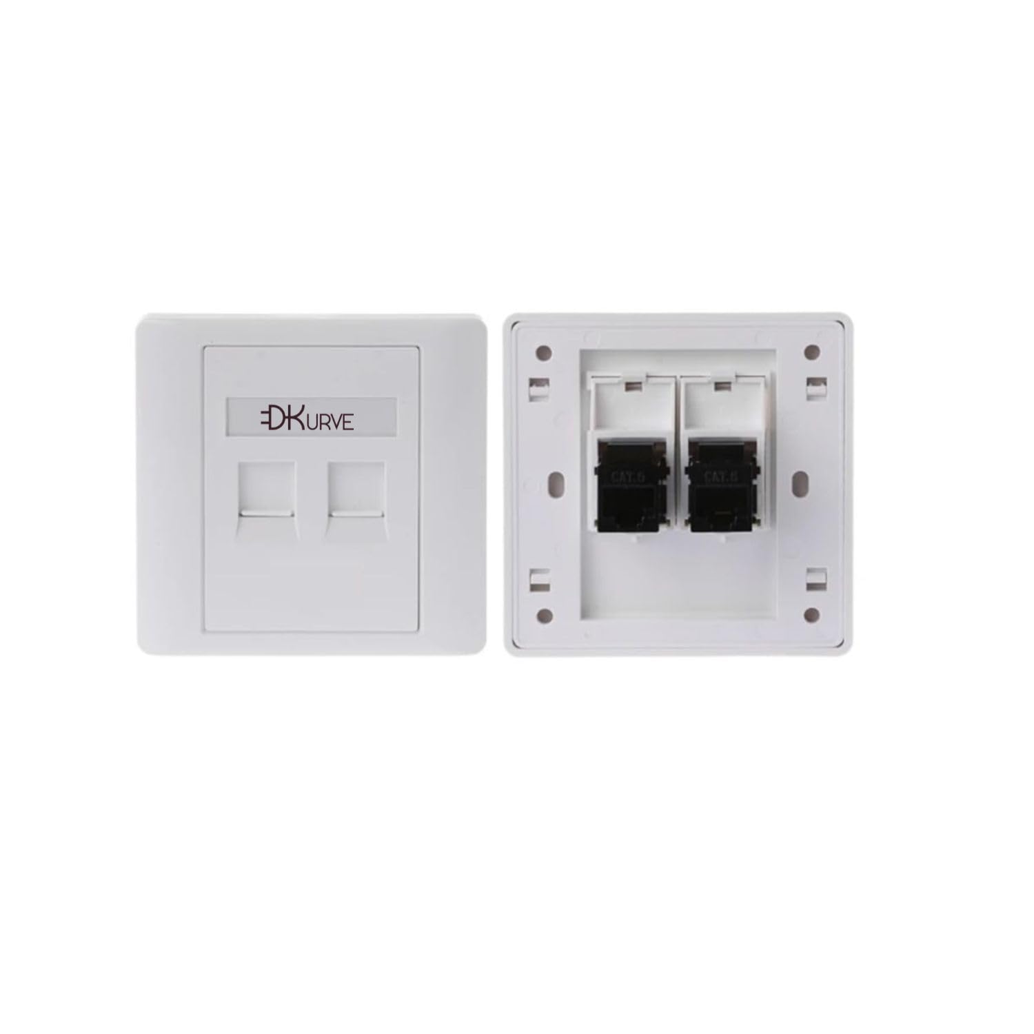 DKURVE® Faceplate Ethernet Single 1-Port/Double 2-Way; RJ45 Female To Female Coupler; Socket Wall Plate For Ethernet Cable Networking; UK Plate; Cat 6 Support For Home And Office (Dual Port)