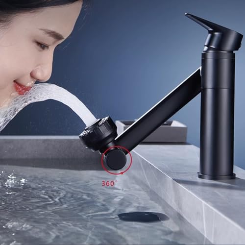 Mitigeur de lavabo noir et robinet pivotant salle de bain
