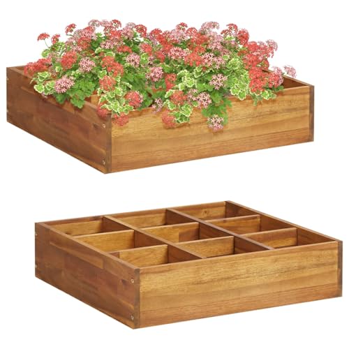 Gecheer Garten-Hochbeet für Kräuter Massivholz Akazie 60 x 60 x 15 cm, Pflanzkasten Gartenkasten Blumenkübel für Außenbereich Blumen Gemüse46575