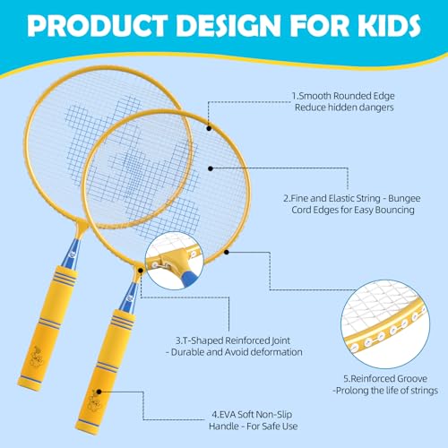 image for JOY SPOT! Kids Badminton Rackets Set with Soft Grip, Oversize & Lightw