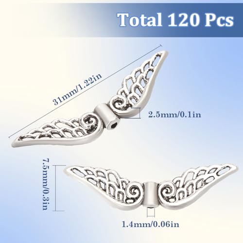 SUNNYCLUE 1 Box 120Pcs Angel Wing Beads Silver Wing Spacer Bead Bulk Alloy Tibetan Style Fairy Retro Vintage Small Wing Charm Beads for jewellery Making Supplies DIY Keychain Beadable Handmade Crafts - Image 2