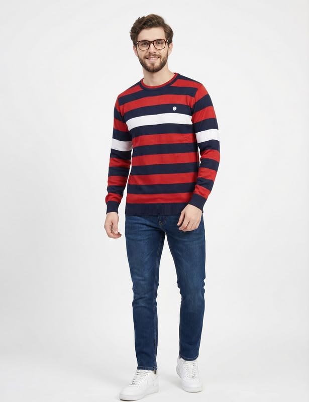 forwards Striped Crew-Neck Full-Sleeve Sweater for Men [Flat-Knit Pullover]-picture-46