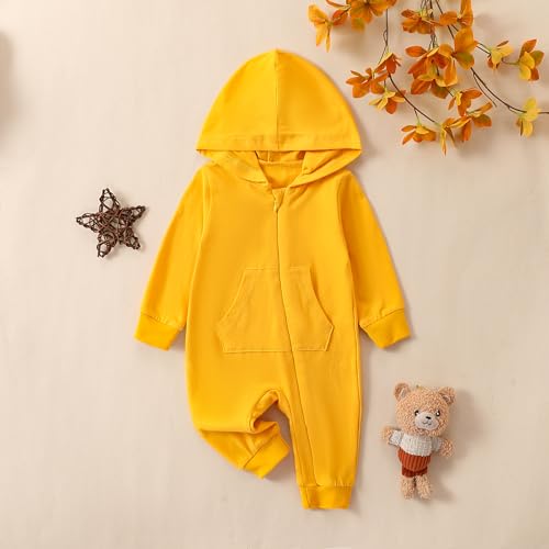 Emmababy Newborn Hooded Romper Baby Boy Girl Solid Color Zip Up Jumpsuit Long Sleeve Zipper Playsuit Fall Winter Warm Clothes2