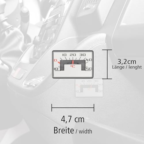 Lantelme Autothermometer mit Magnet und Klebepad Temperaturbereich -10°C bis 50°C Analog | Schwarz mit silberner Anzeige Leicht ablesbar | Thermometer für PKW LKW Wohnmobil Auto Wohnwagen