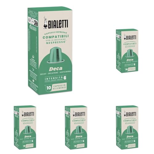 Bialetti Café Cápsulas compatibles con Nespresso® - Descafeinado - 10 Cápsulas (Paquete de 5)
