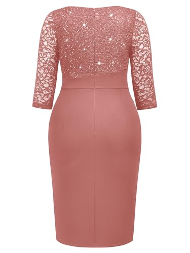 Image of MISSMAY Plus Size Lace Ruffle Cocktail Party Dress | Sequined Dress,V Neck,Ruffle Split Hem,Party Dress,Sparkle,Curvy Women,Bodycon Dress