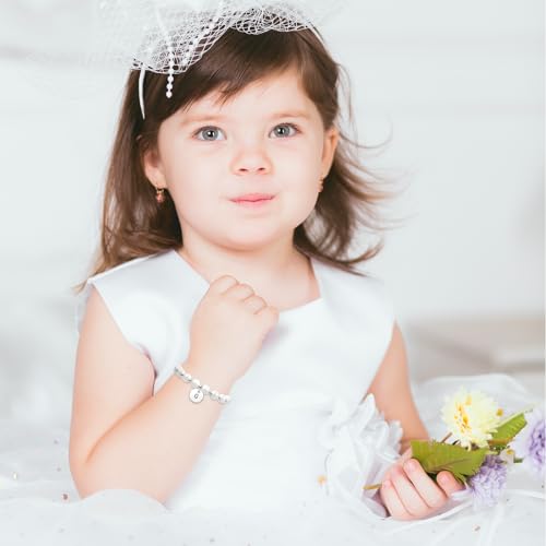 Image of Flower Girl Proposal Bracelet, Initial Bracelet for Girls, Pearl Wedding Party Gift for Child Toddler Kids with Gift Box