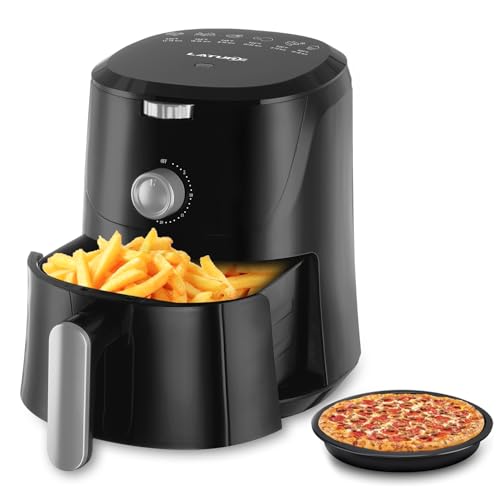 LATURE 4.2 QT Air Fryer Oven Cooker with Temperature and Time Control Dishwasher Non-stick Basket, Pizza Pan 6 Cook Presets CE Certified Black (Black-Knob)