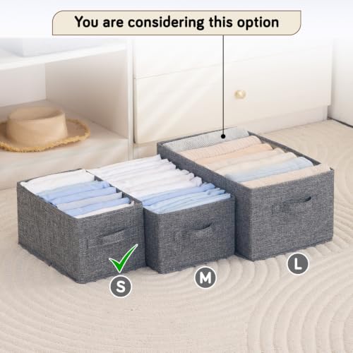 Image of HOKIPO Fabric Storage Boxes for Clothes Wardrobe Organizer | Storage Bins for Wardrobe Fabric Organizers with Handle, Small, Pack of 2 - Grey (AR-6683-GRY*2)