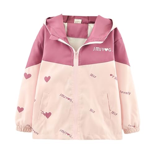 Veste coupe-vent imprimé lettres colorées avec cœur pour filles adaptée aux activités en plein air automne - prêt-à- enfant et léger (4-5 Years) #306